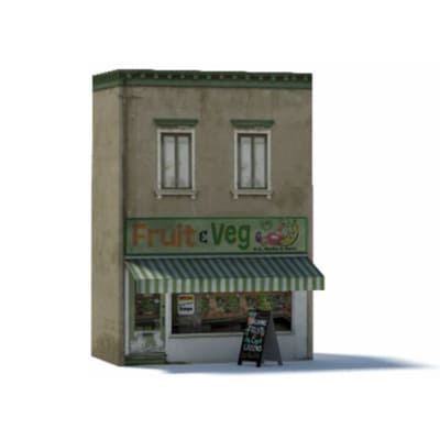 Background Shop (Fruit & Veg, green striped awning, 2 level)