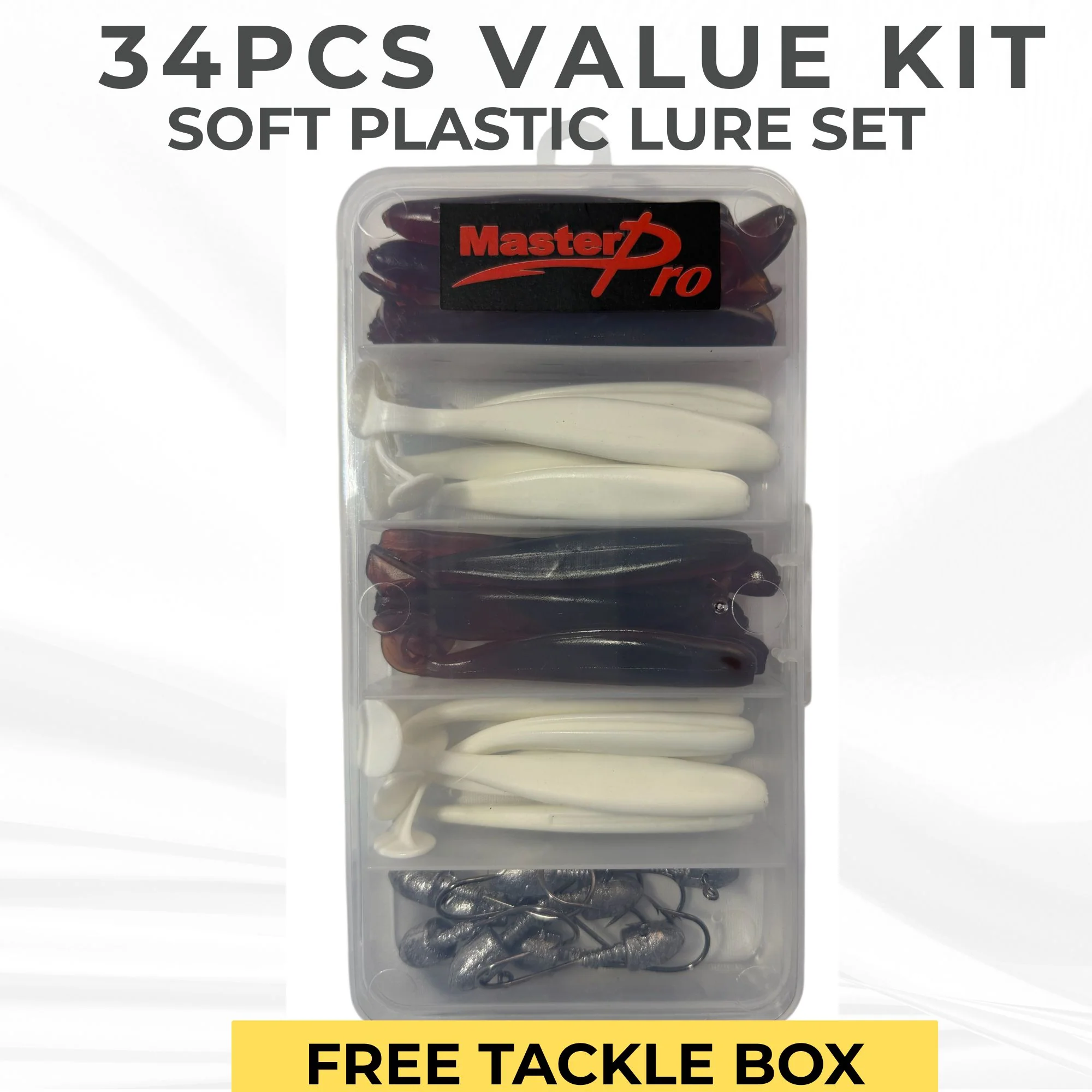 MASTERPRO 34PCS Soft Plastic Lure Kit �?Paddle Tail + Jighead �?Ready to Fish �?Australian Waters
