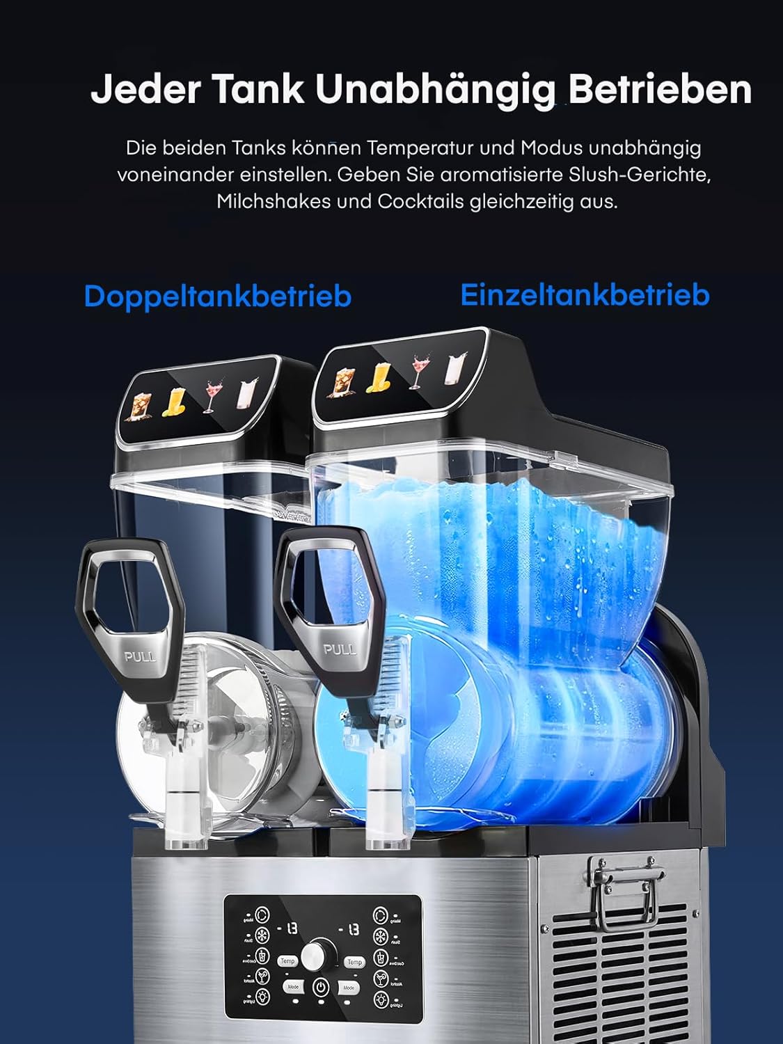 FOHERE Kommerzielle Slush Maschine, 30L Tanks Slush Eis Maschine,Unabhängige Tank Kontrolle, Slushie Maschine für Restaurants Café Bars Party
