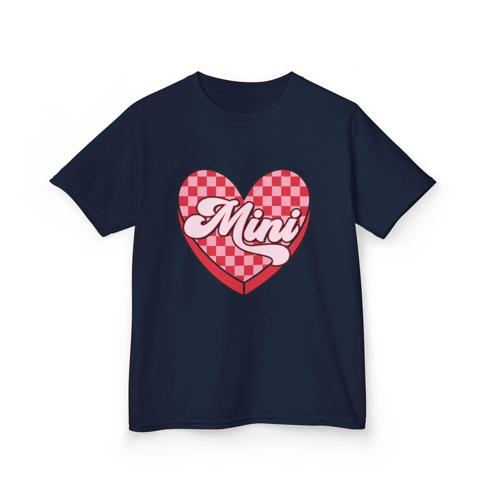 Mini Heart Checkerboard Kids Tee | Pink Retro Script