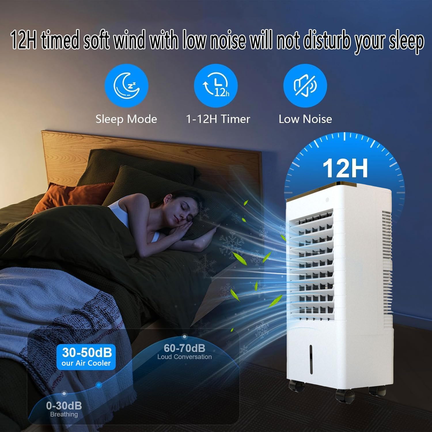 Leise Luftkühler Air Conditioner Mobile Klimaanlage mit Fernbedienung | Wasserkühler | Verdunstungskühler mit 3 Luftgeschwindigkeiten 12h Timer Mobiles Klimagerät für Zimmer und Büro