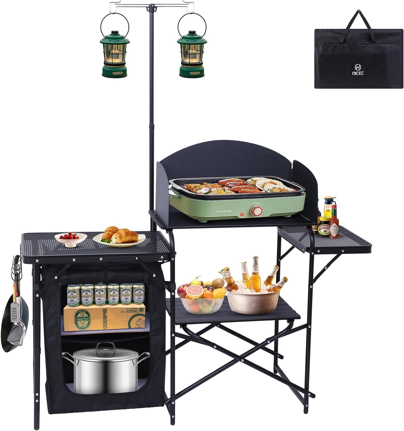 Portable Charcoal Grill Folding Camping Grills + Camping Kitchen Station Camping Table Picnic Table Grill Table Folding Table