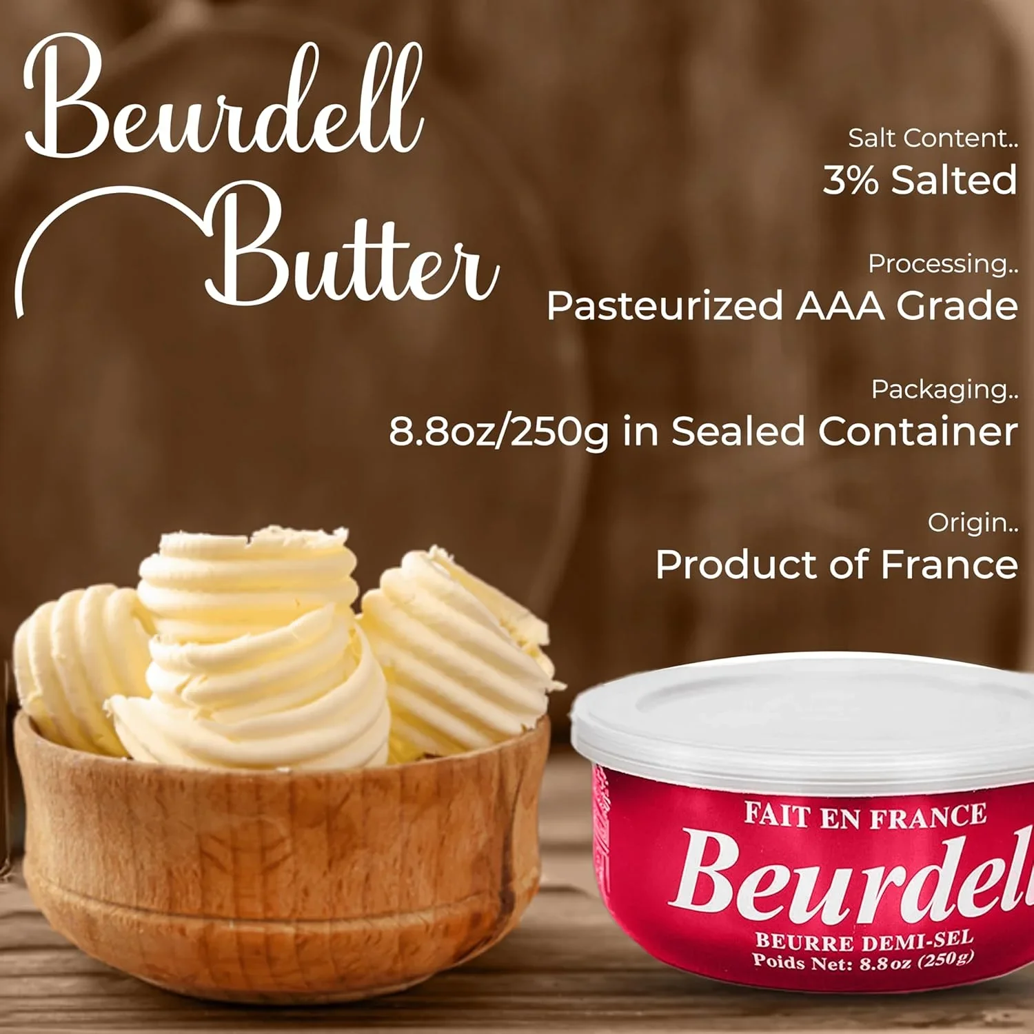 Beurdell Canned French Butter - 100% Natural Salted Pasteurized Real Butter Long Shelf Life Emergency Survival Food