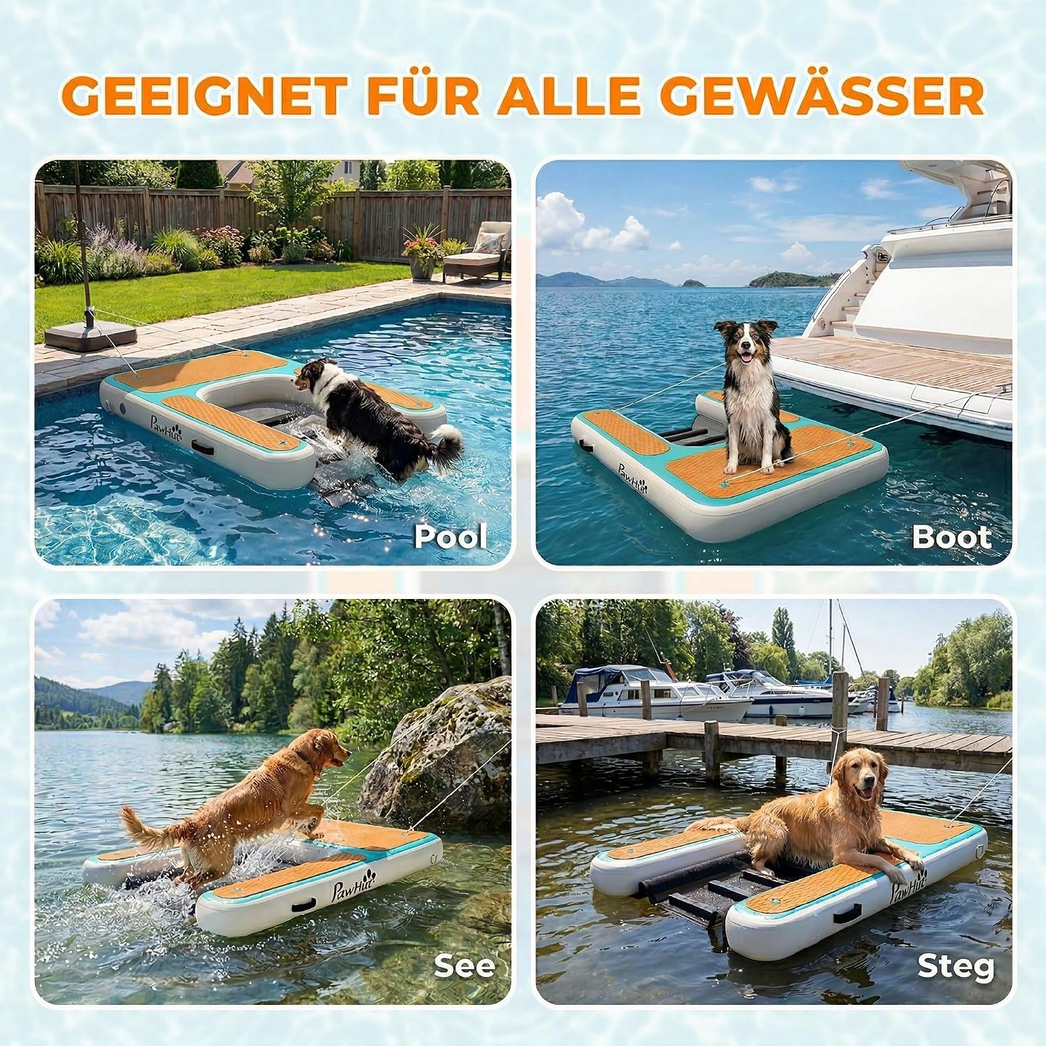 PawHut Aufblasbare Hunde Wasserrampe Hunderampe Pool 151x102 cm Tragbares Hundeboot mit Rutschfester Eva-Oberfläche Schwimmende Dock Leiter für große Hunde bis 100kg Schwimmleiter für Pool Boot Seen