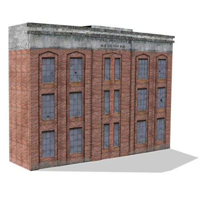 Background Extendable Building (red brick with gray top, 3 level)