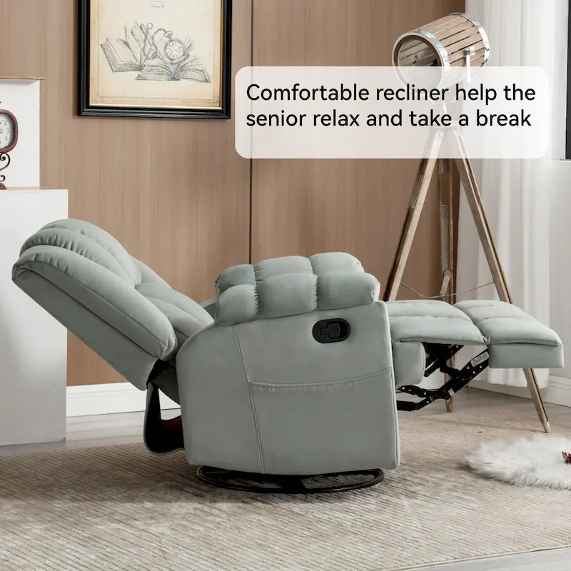 Lazy Boy Swivel Rocker Fabric Recliner Chair, Overstuffed Large Manual Recliner Glider with Pillow Top Arms and Cushion Back