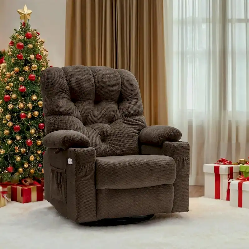 Electric Power Swivel Glider Recliner Chair with Cup Holders and USB Ports, Fabric, Single Seat