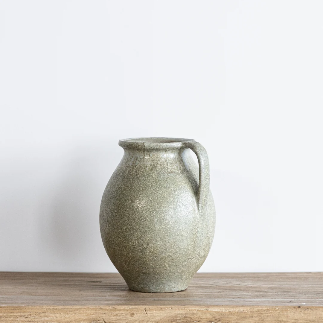 Earthy Green Terracotta Handled Jug