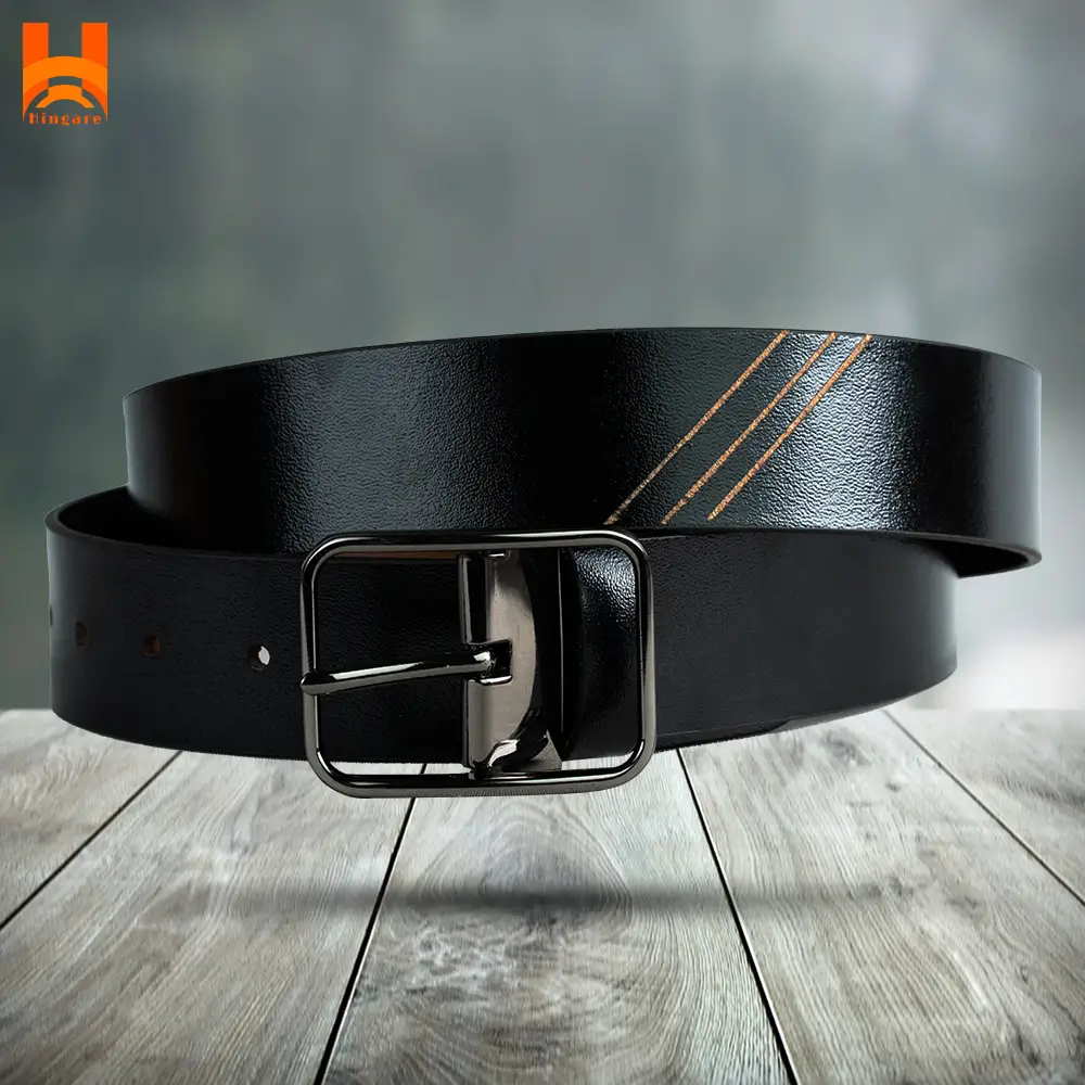 Laser Cut 3 Line Desgin Genuine Leather Belts for Men's 2
