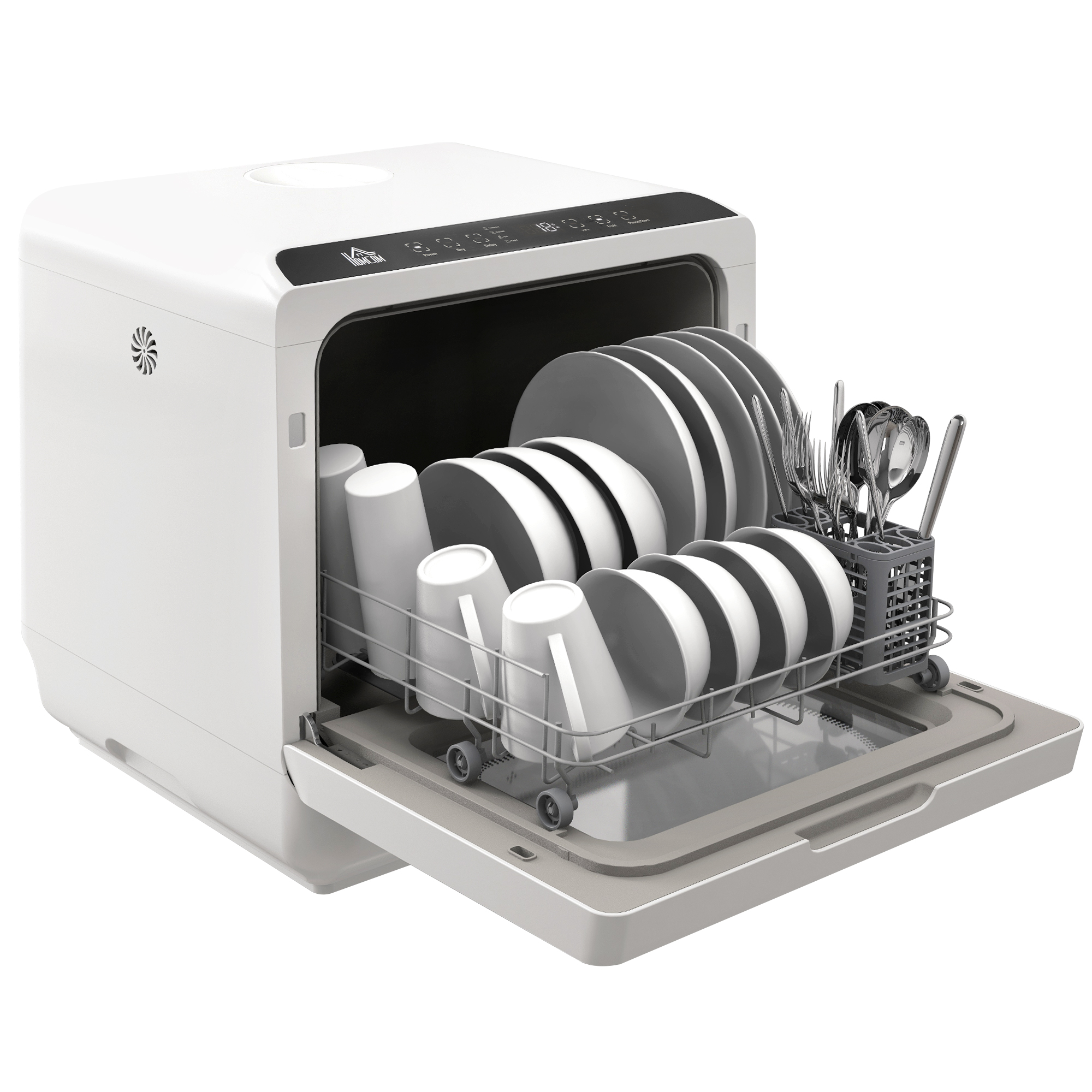 Compacte Tafelvaatwasser, 4 Couverts, Droogmodus, 6L Tank/Kraan, Startuitstel, LED, Wit