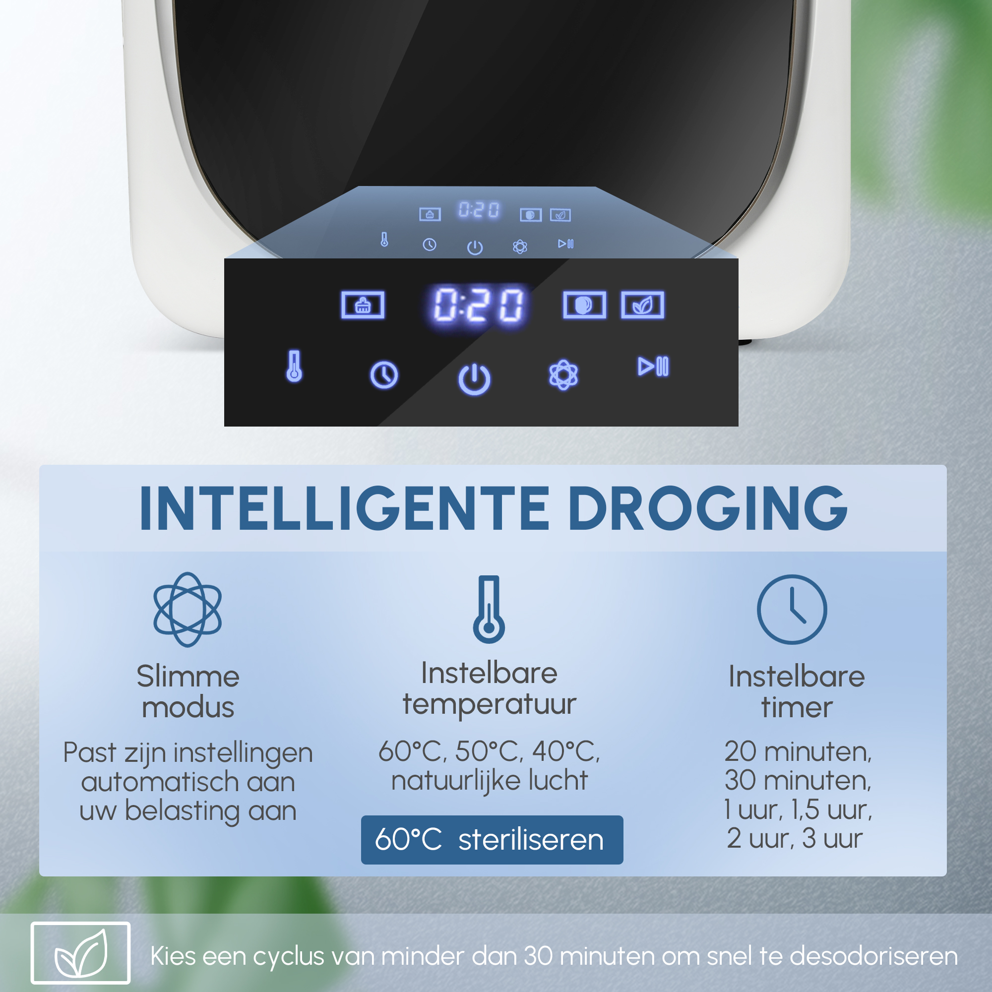 HOMCOM Wasdroger met UV-Desinfectie, Compact Ontwerp, 4 kg Capaciteit, Roestvrijstaal, Wit