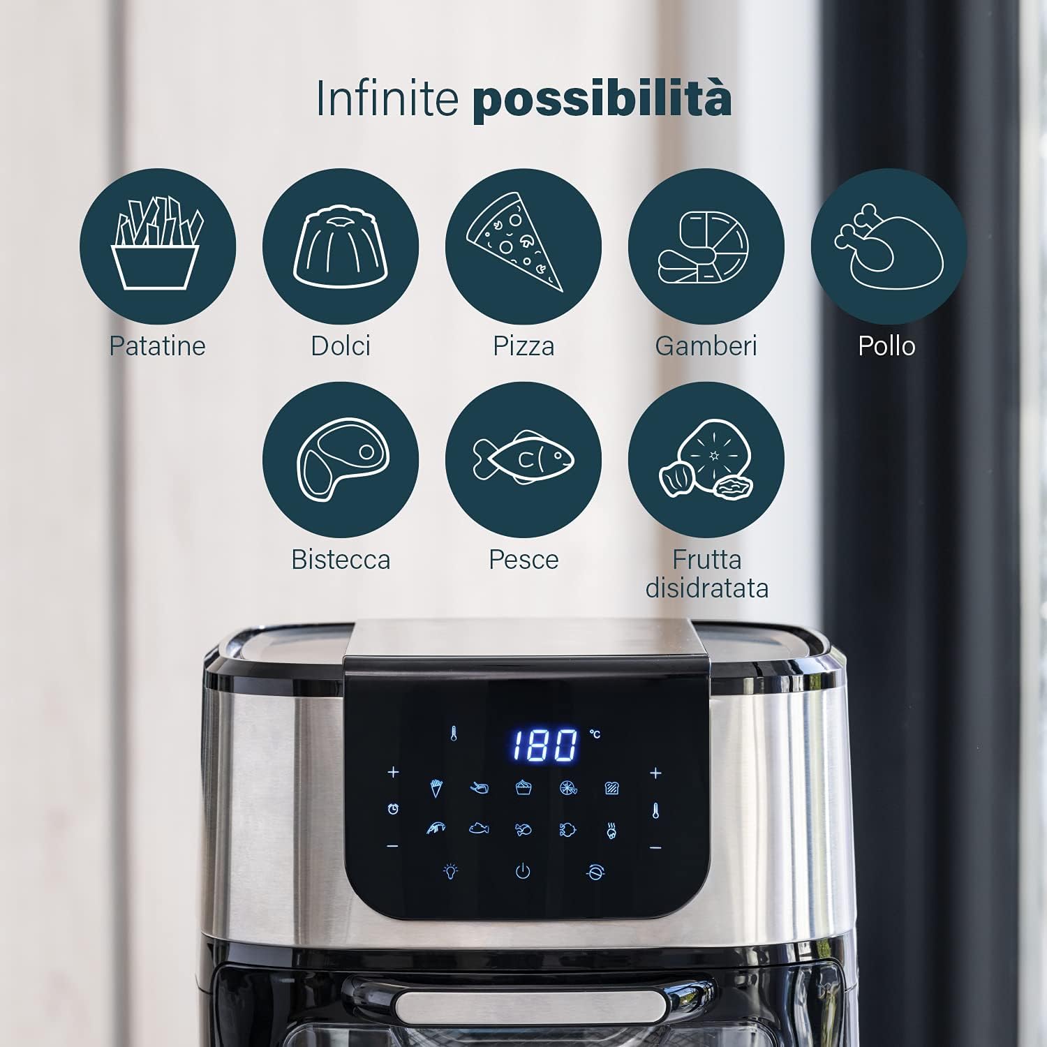 Princess Deluxe Oven Air Fryer - 11L - 1800W - Digital Touch Screen - 10 Preset Programs - Poultry and Basket Included - Stainless Steel - 182075