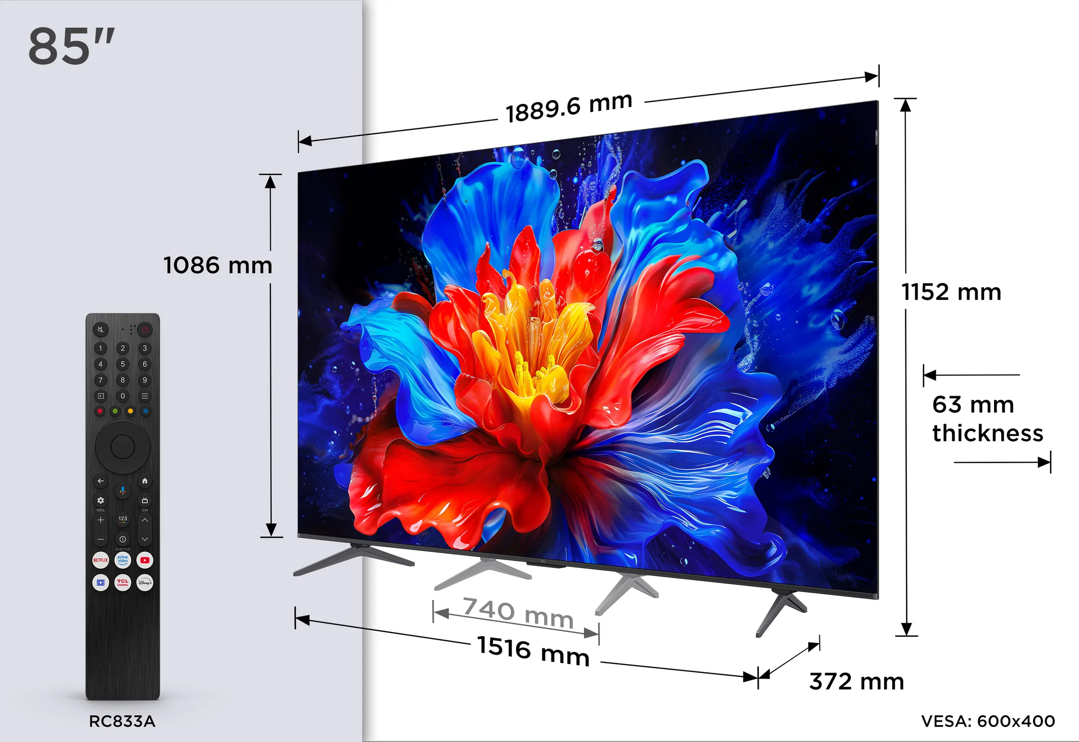 TCL QLED 4K TV 85P89K (2025) - 85 inch