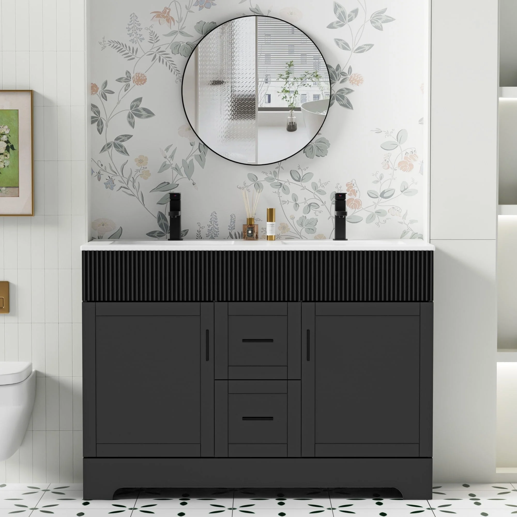 Wavy Line 30/36/48 Bathroom Vanity Set with Sink & Faucet