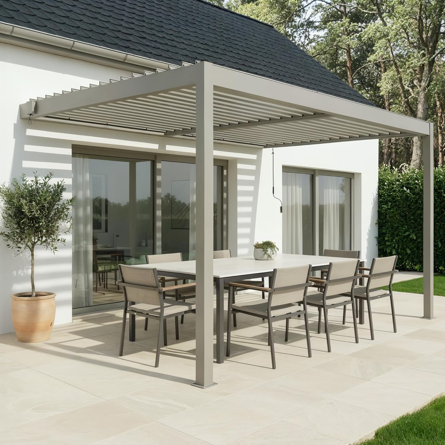 Cazeboo Pergola bioclimatica addossata PIANA 4x3m in alluminio tortora