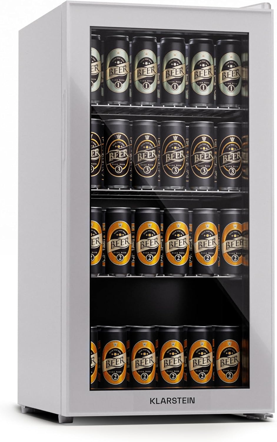 Klarstein Mini Koelkast met Glazen Deur voor Kamer, Drankenkoelkast met Verstelbare Planken, Klein 80 Liter, Indoor/Outdoor Koelkast Stil