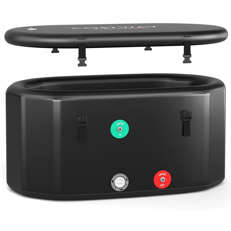 XL 129 Gal Oval Ice Bath Tub with Cover, Portable Inflatable Cold Plunge Tub with Backpack & Pump, Water Chiller Compatible for Cold Therapy