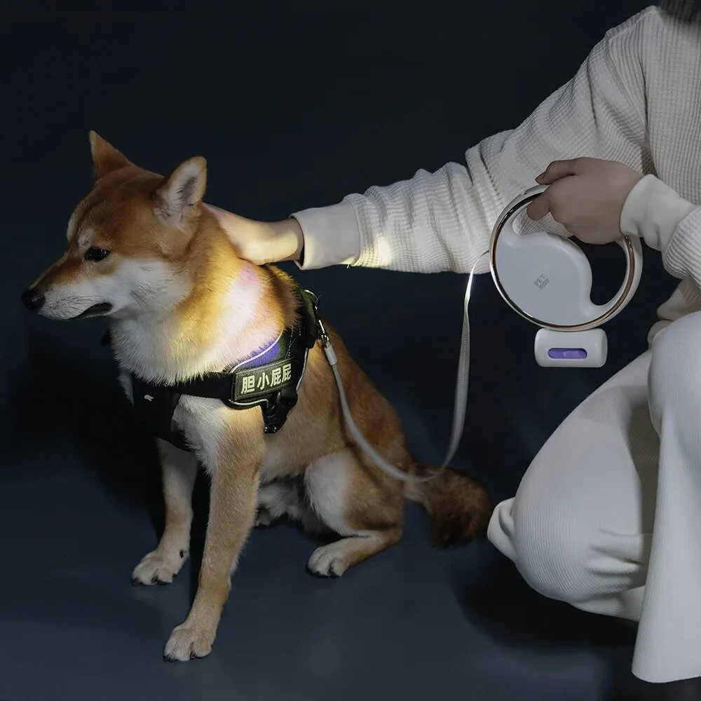 Ring Leash | Probleemloze wandelingen met de intrekbare riem met lampje en poepzakjesdispenser!