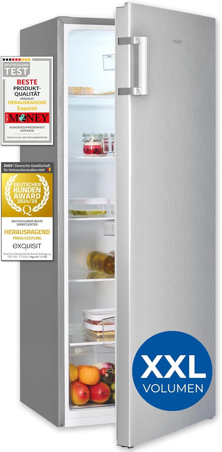 Exquisit Kühlschrank ohne Gefrierfach, Großer Kühlschrank, 5 Ablagen, 242 Liter, Vollraumkühlschrank 143 cm hoch, KS5320-V-H-040E weiss