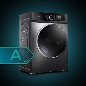 Lavadora de carga frontal de 9 Kg steel, 1400 rpm, motor inverter plus, vapor y clase A.