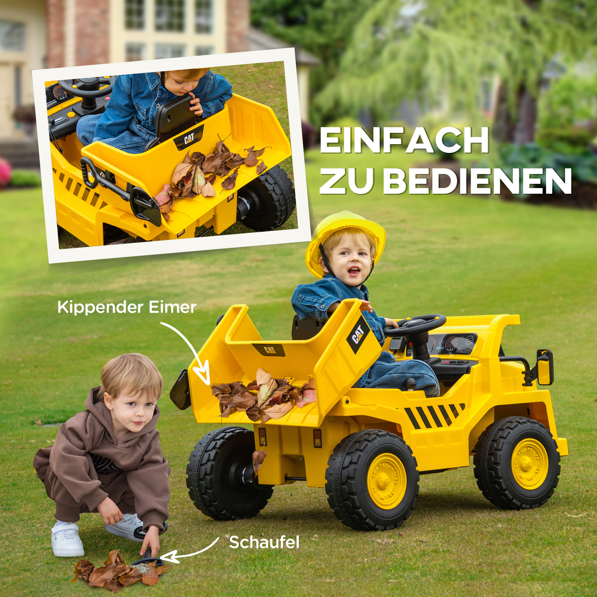 AIYAPLAY Elektrische Kindergraafmachine, Caterpillar Kipper, 3-5 km/u, met Afstandsbediening, 3-6 Jaar, Geel