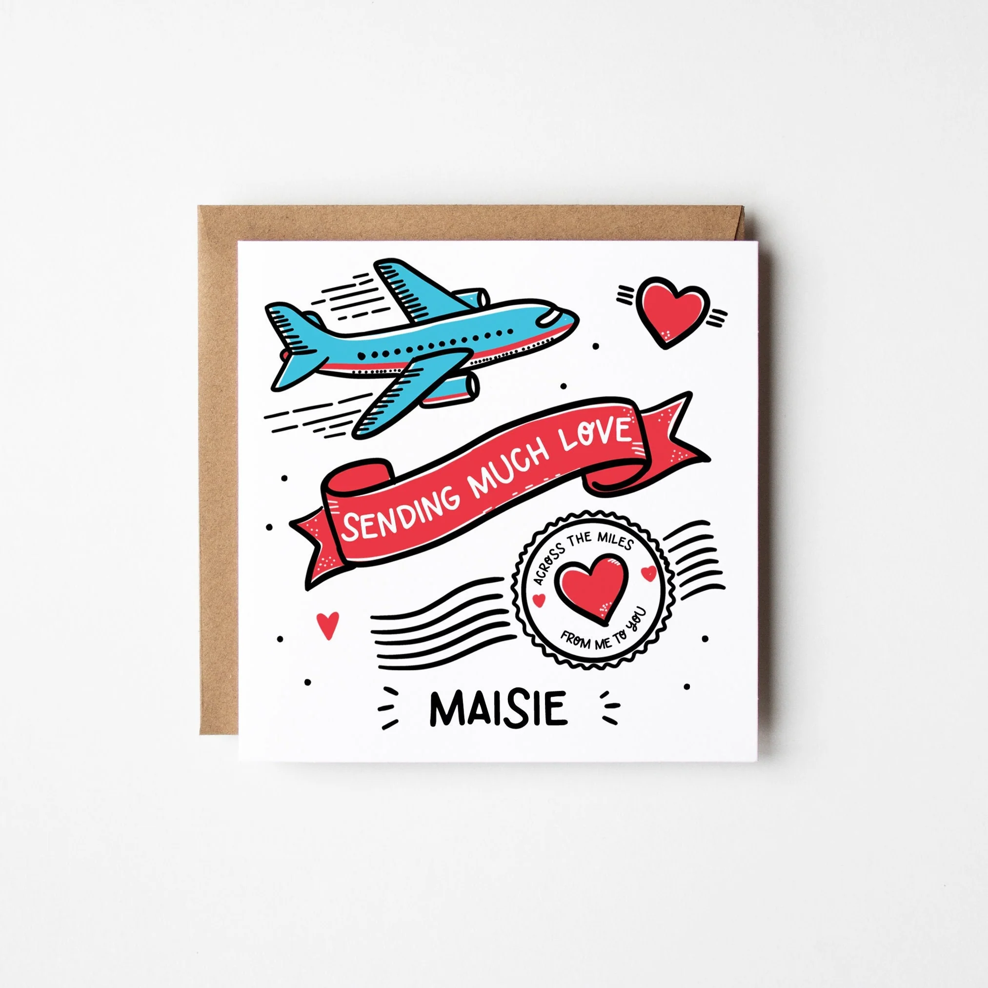 Sending Love Long Distance Card ? Personalised Across the Miles Card ? Cute Long Distance Relationship Card ?