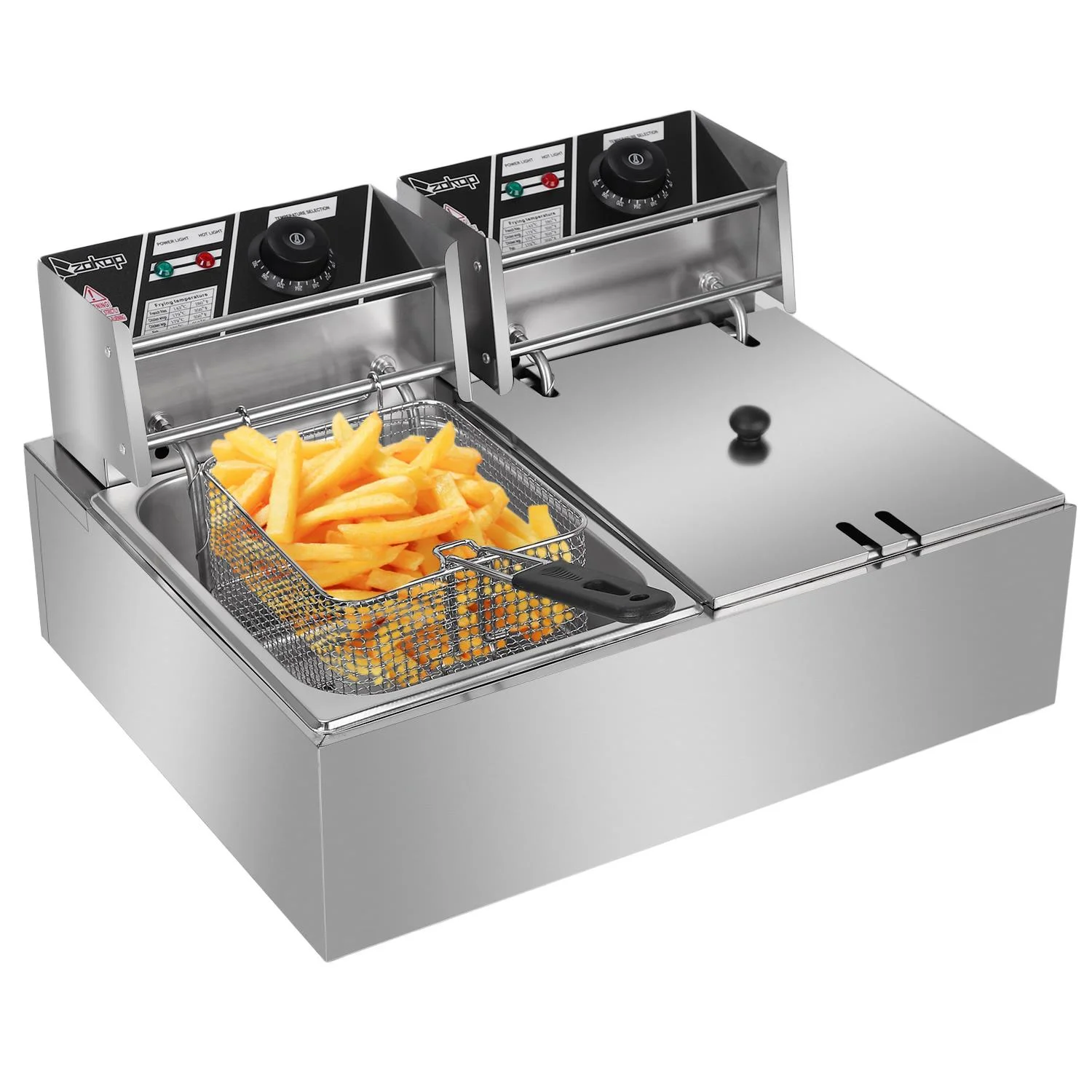 Professionele frituurpan van roestvrij staal SalonMore 5.000 W 12,7 QT met afneembare mand