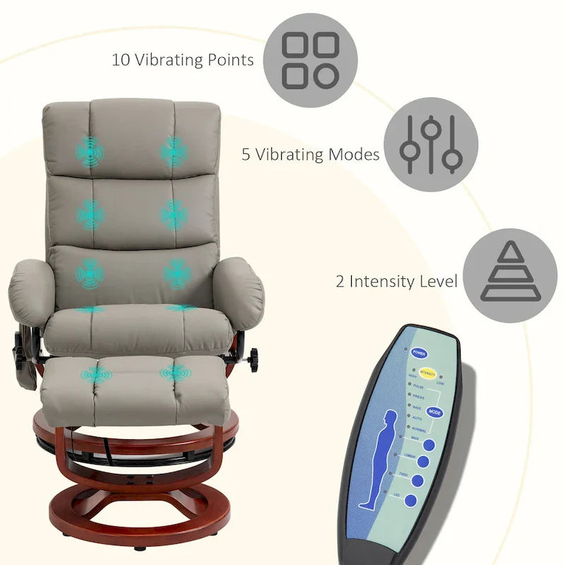 HOMCOM Recliner Chair with Ottoman, Electric Faux Leather Recliner