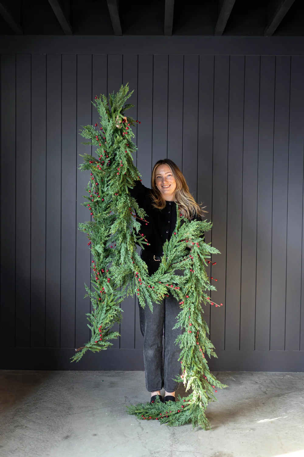 Red Plum Berry Norfolk Cypress Real Touch Garland - 15 Ft