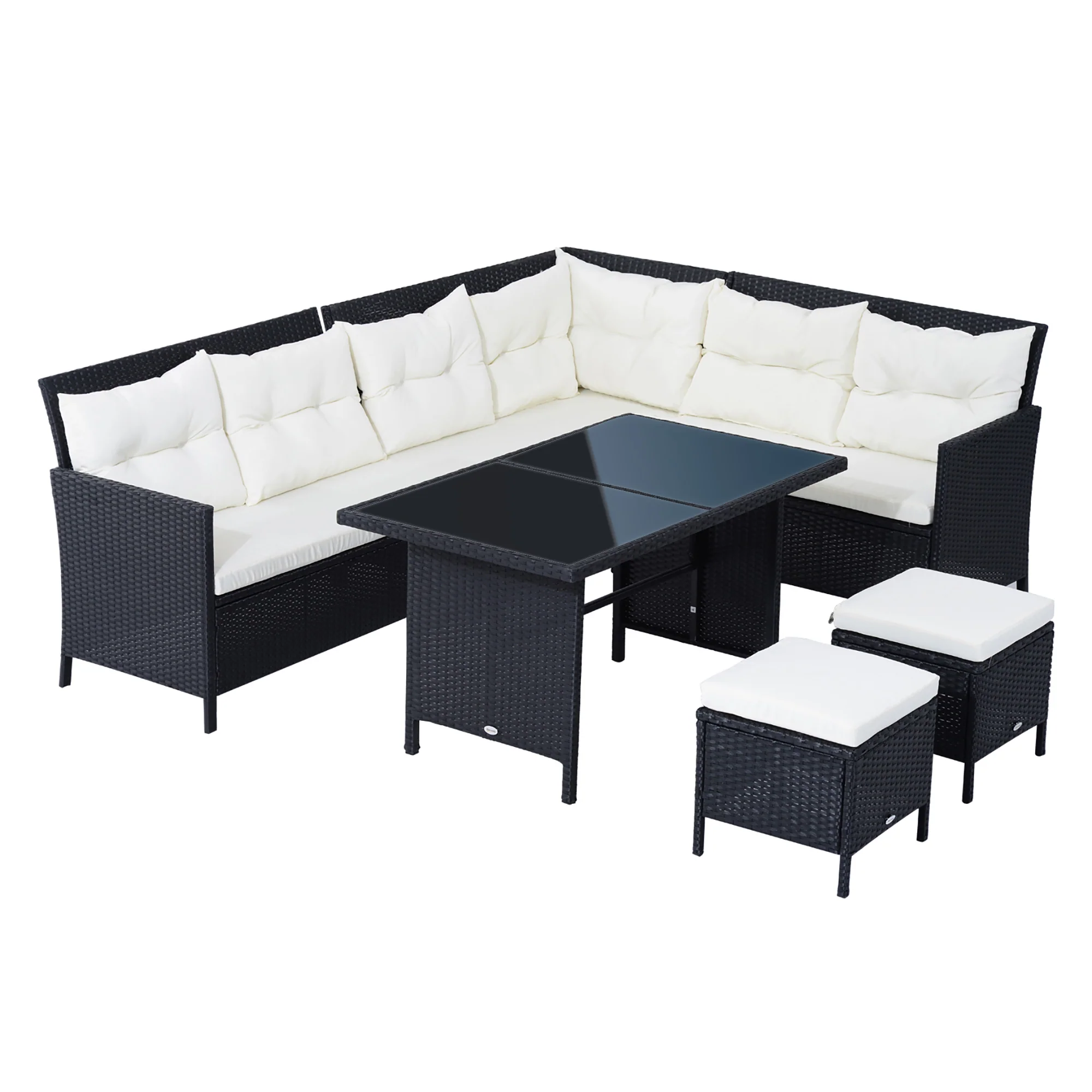 Outsunny 18-delige poly-rotan zitgroep bankstel tuinset fauteuil krukkenset