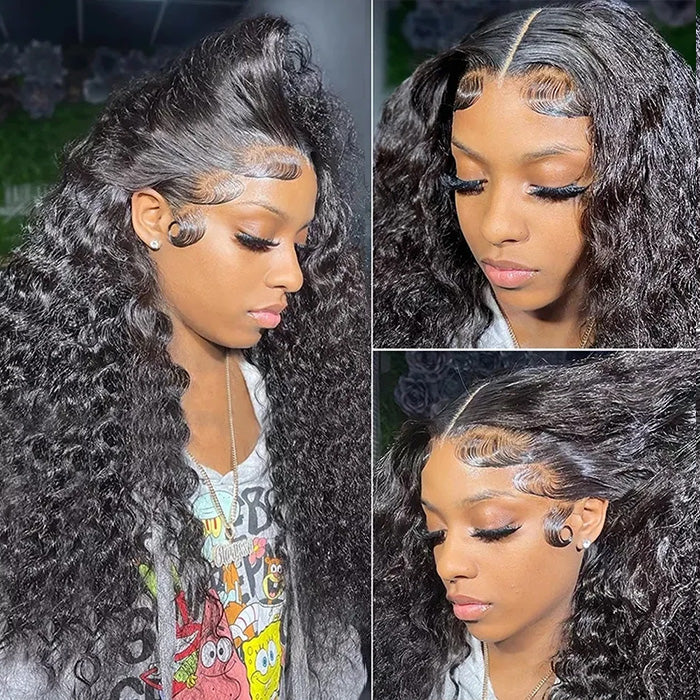 Deep Wave 360 Invisible Lace Frontal Wigs for Women Pre Plucked Natural Looking Human Hair Wigs