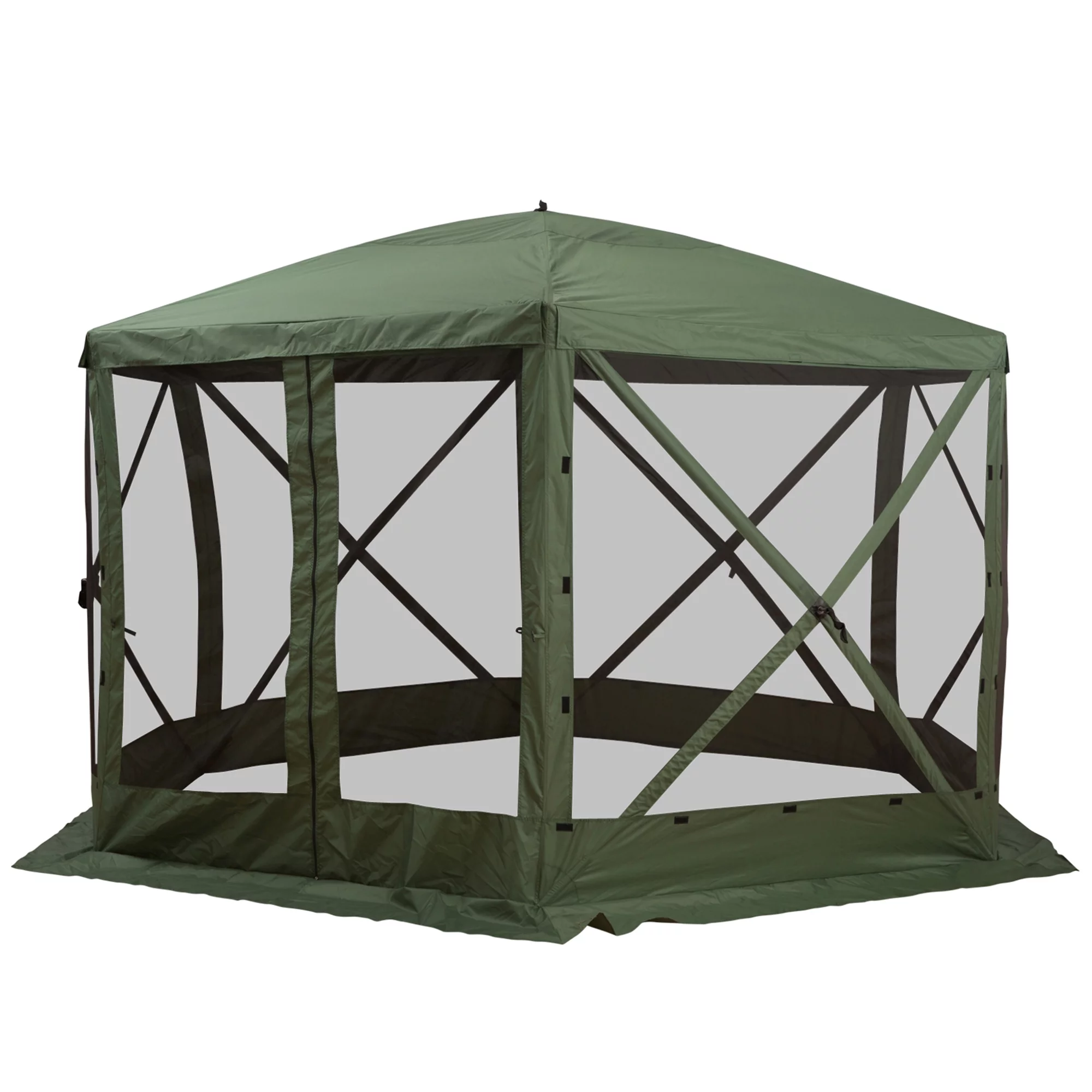 Outsunny 12' x 12' zeshoekige tent met muskietennet, draagbare opvouwbare paviljoen met netwanden, draagtas en schaduwrijke binnenruimte, groen