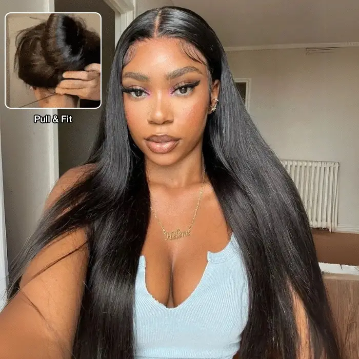 Pull Go 13X6 HD Lace Front Wigs With Drawstring Cap Silky Straight Human Hair Wig