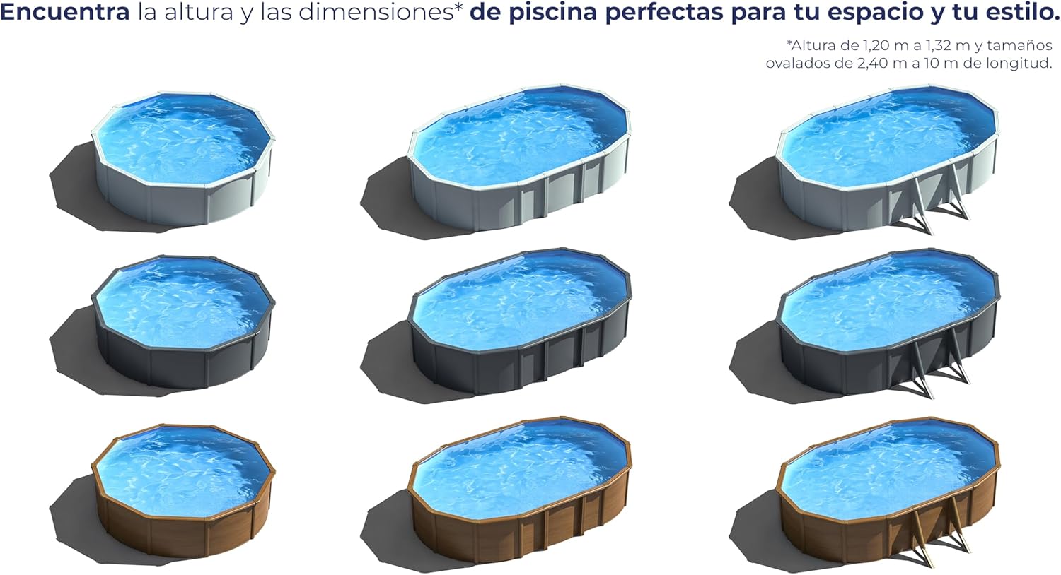 Piscina de Acero Elevada,Redonda con Aspecto Acero Blanco. Piscinas Desmontables para Jardín 350 x 120 cm - Piscina Gre KIT350ECO Fidji.
