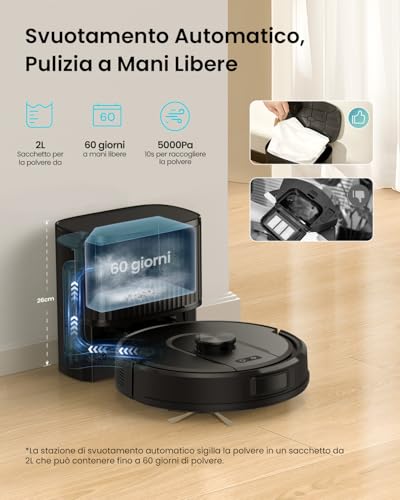Robot Aspirapolvere Lavapavimenti con Mappatura,LiDAR Rilevamento Ostacoli, Aspirapolvere Robot lavapavimenti Potente Navigazione Laser per Pulizia Pavimenti Tappeti Peli Animali,Autonomia 180min : Casa e cucina