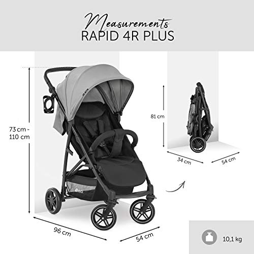hauck Passeggino Rapid 4R Plus   Passeggino Leggero 25 kg Portata   Passeggino Pieghevole Veloce con Cappotta XL UPF 50     Passeggino Compatto, Reclinabile con Portabibite   Grande Cesto   Grigio : Prima infanzia