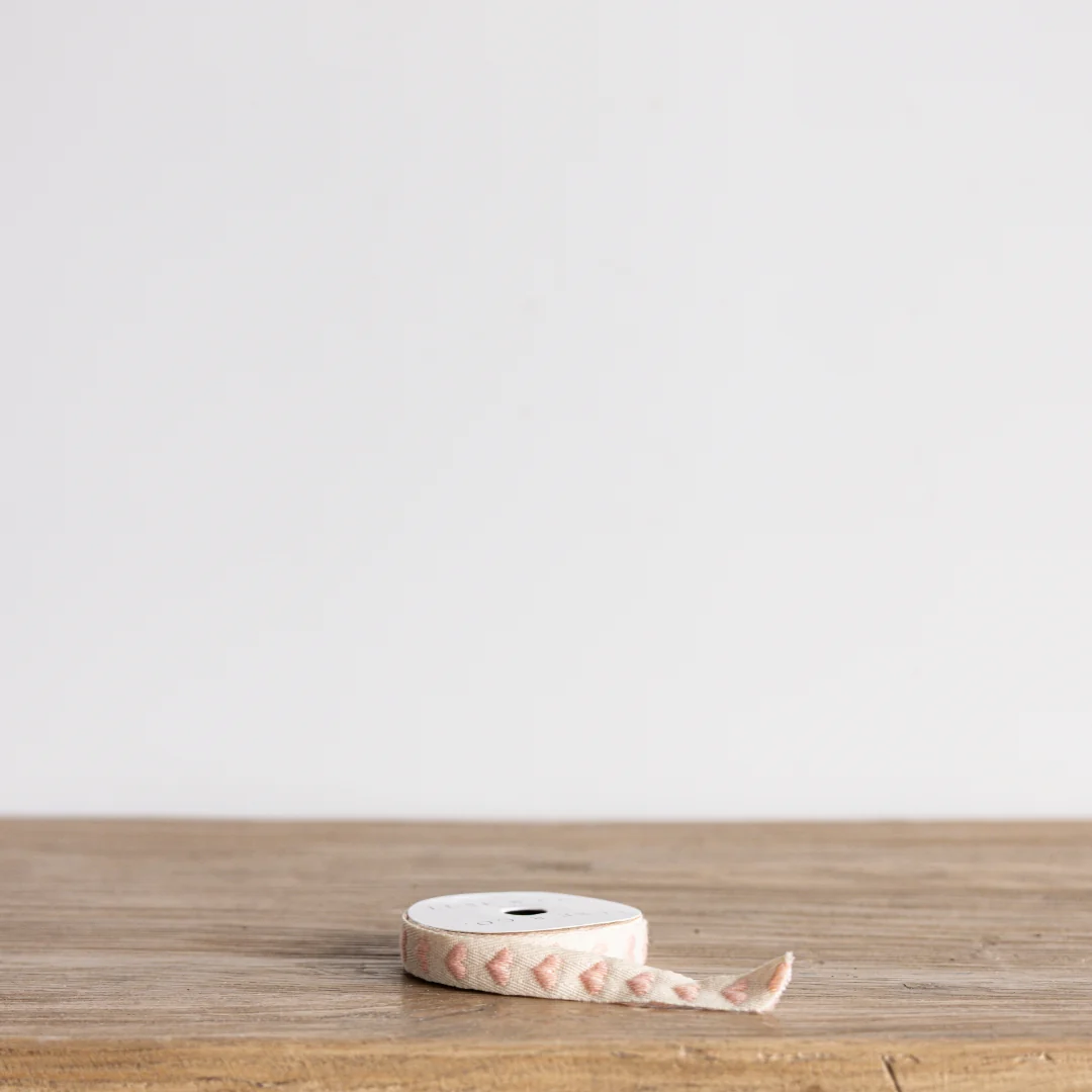 Blush Pink Hearts Woven Ribbon