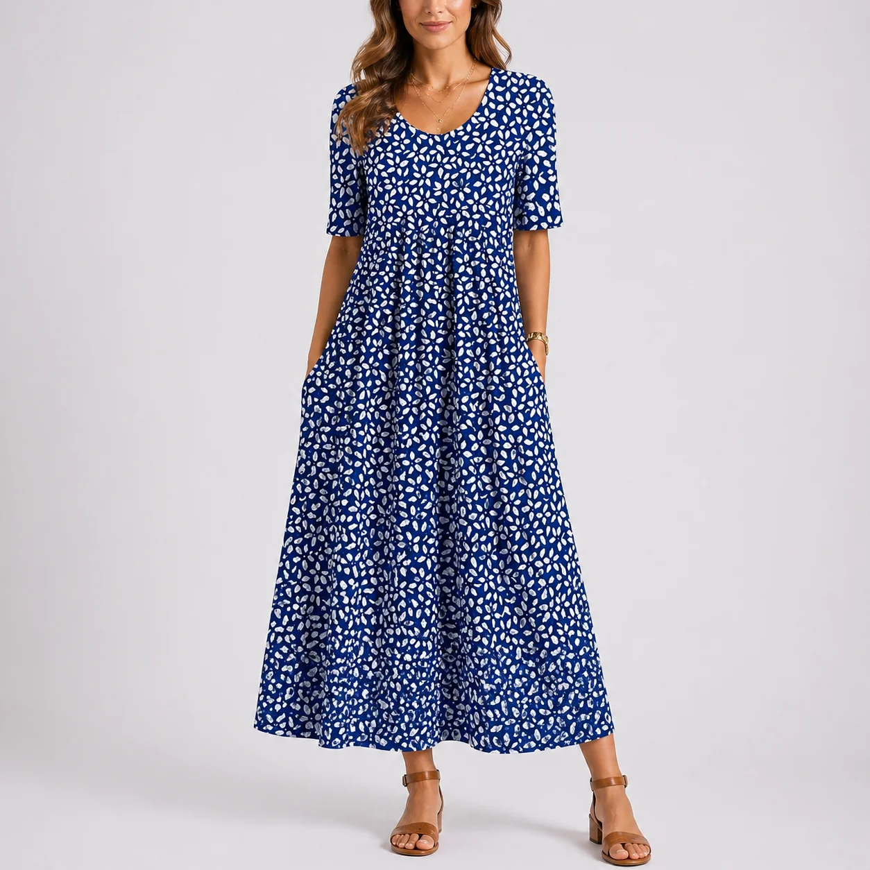 Womena??s Floral Midi Dress Casual Lightweight Design