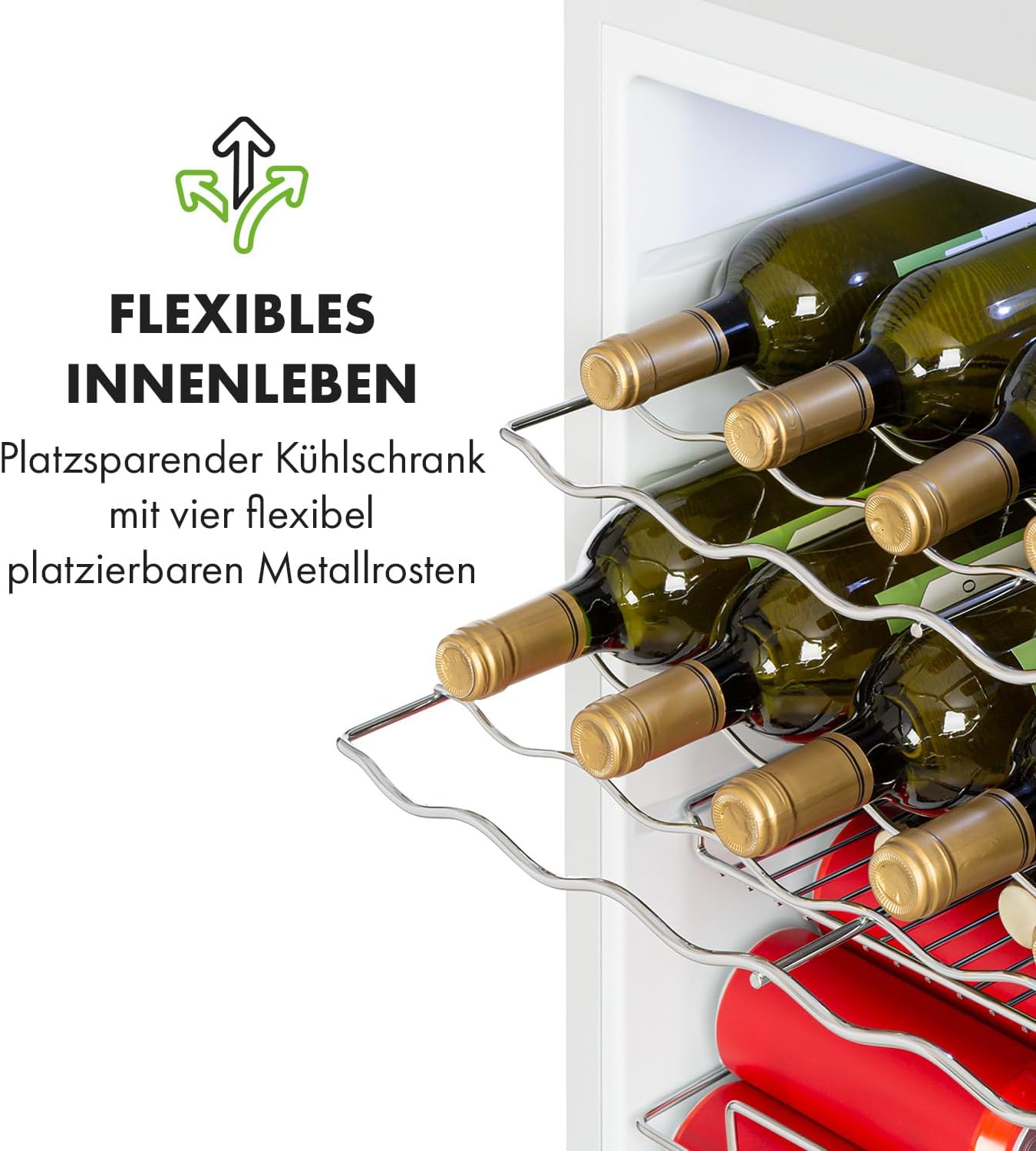 Klarstein Mini Koelkast met Glazen Deur voor Kamer, Drankenkoelkast met Verstelbare Planken, Klein 80 Liter, Indoor/Outdoor Koelkast Stil