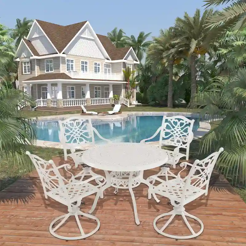 5-Piece Cast Aluminum Patio Dining Set with 4 Swivel Chair