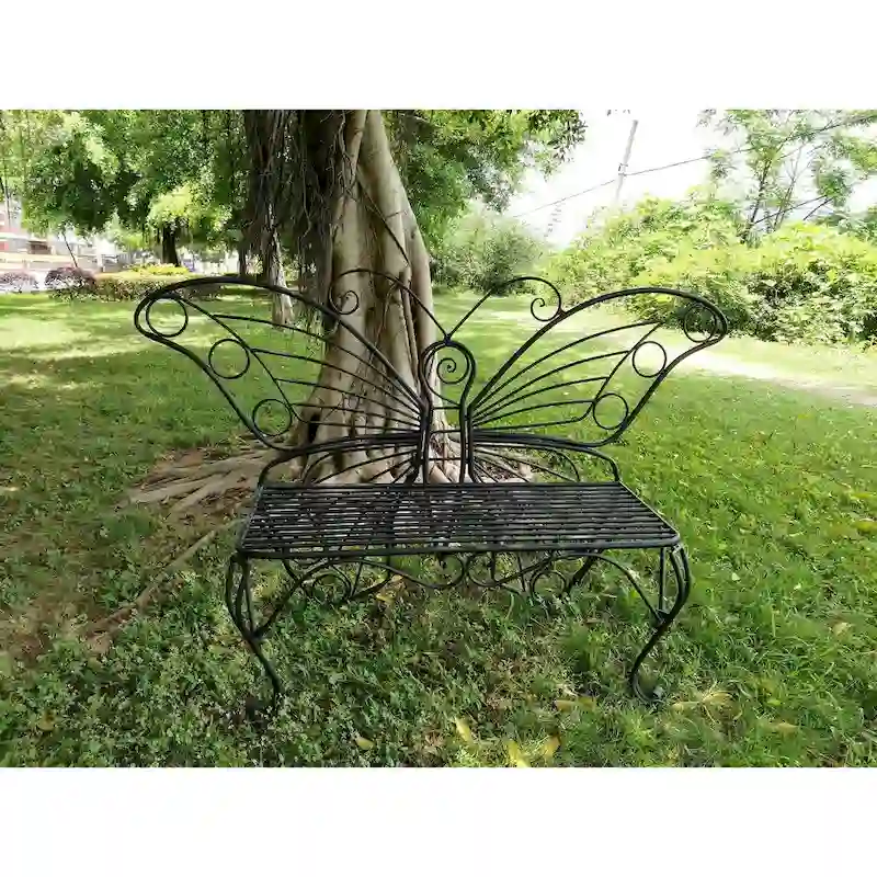 Antique Black Metal Butterfly Bench