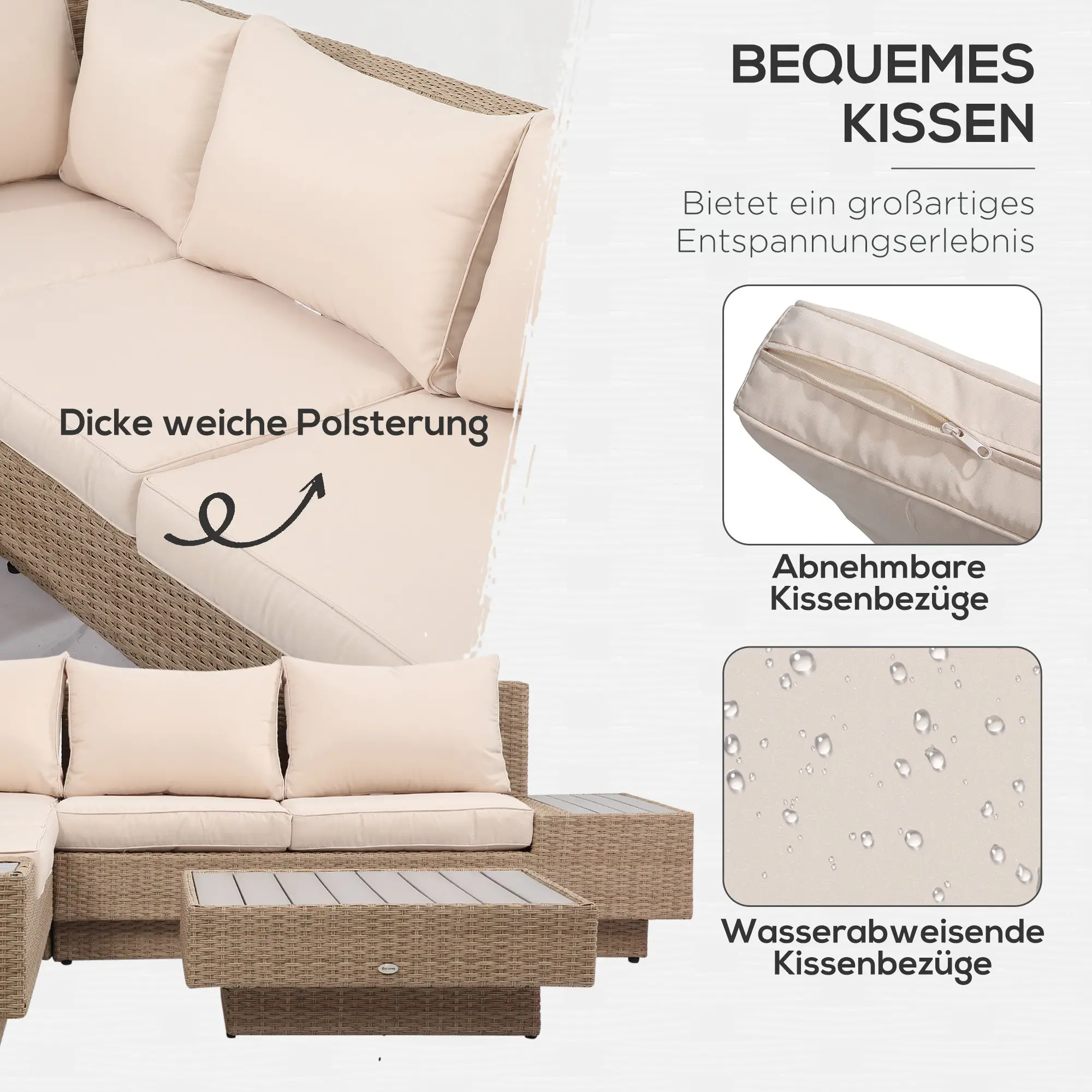 Outsunny Gartenmöbelset 4-teilig wetterfest mit Ablage Polyrattan
