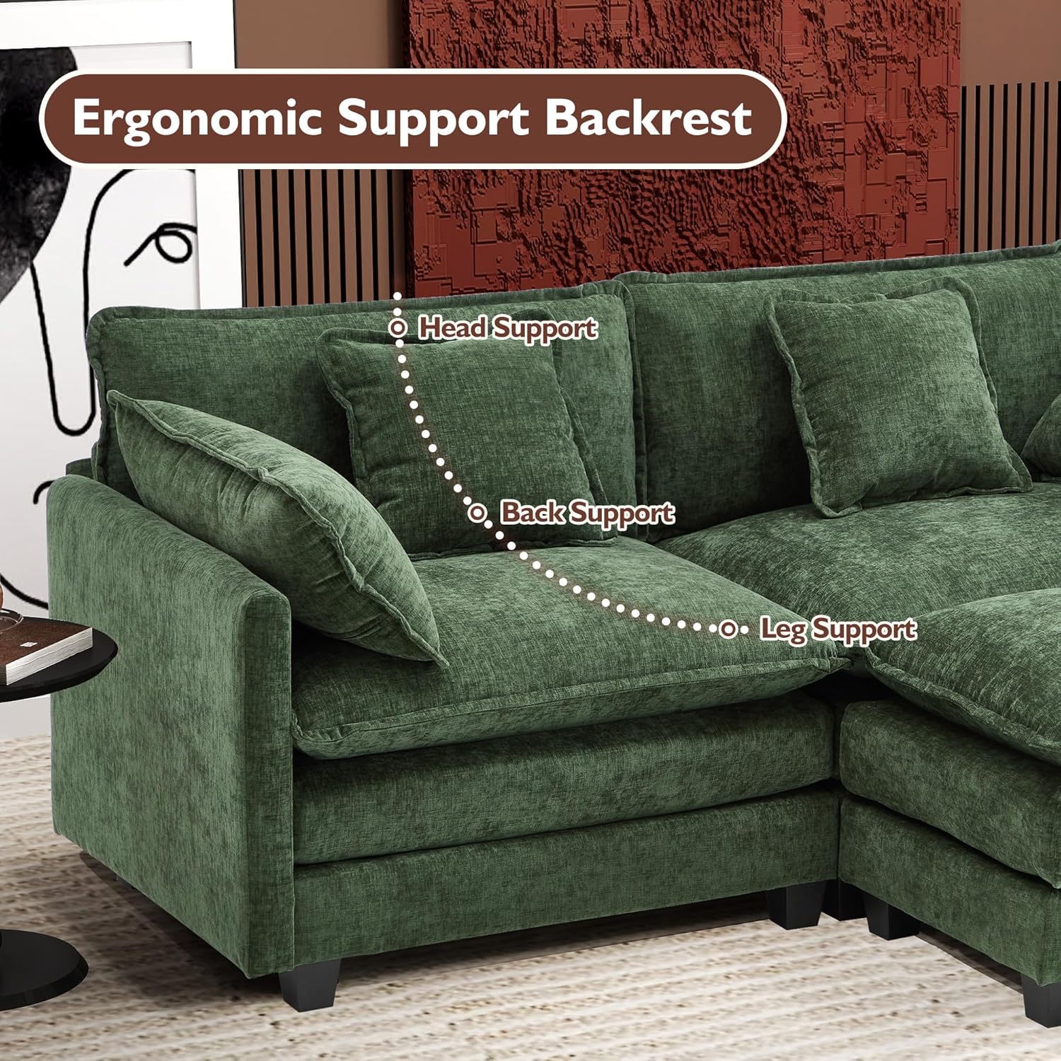 111.4 Inch L-Shaped Modern Sofa Modular Cloud Sofa Ottoman 4-Seater Chenille Deep Seat Sofa