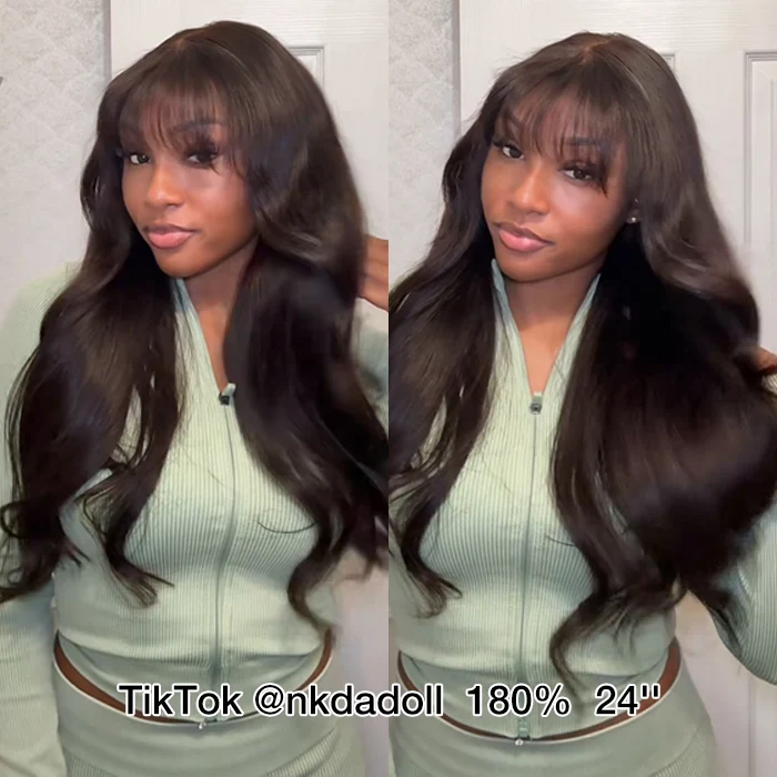 Wipsy Bangs Butterfly Layered Straight Wig Pre Cut 8X5 HD Lace Human Hair Wigs With Adjustable Strap