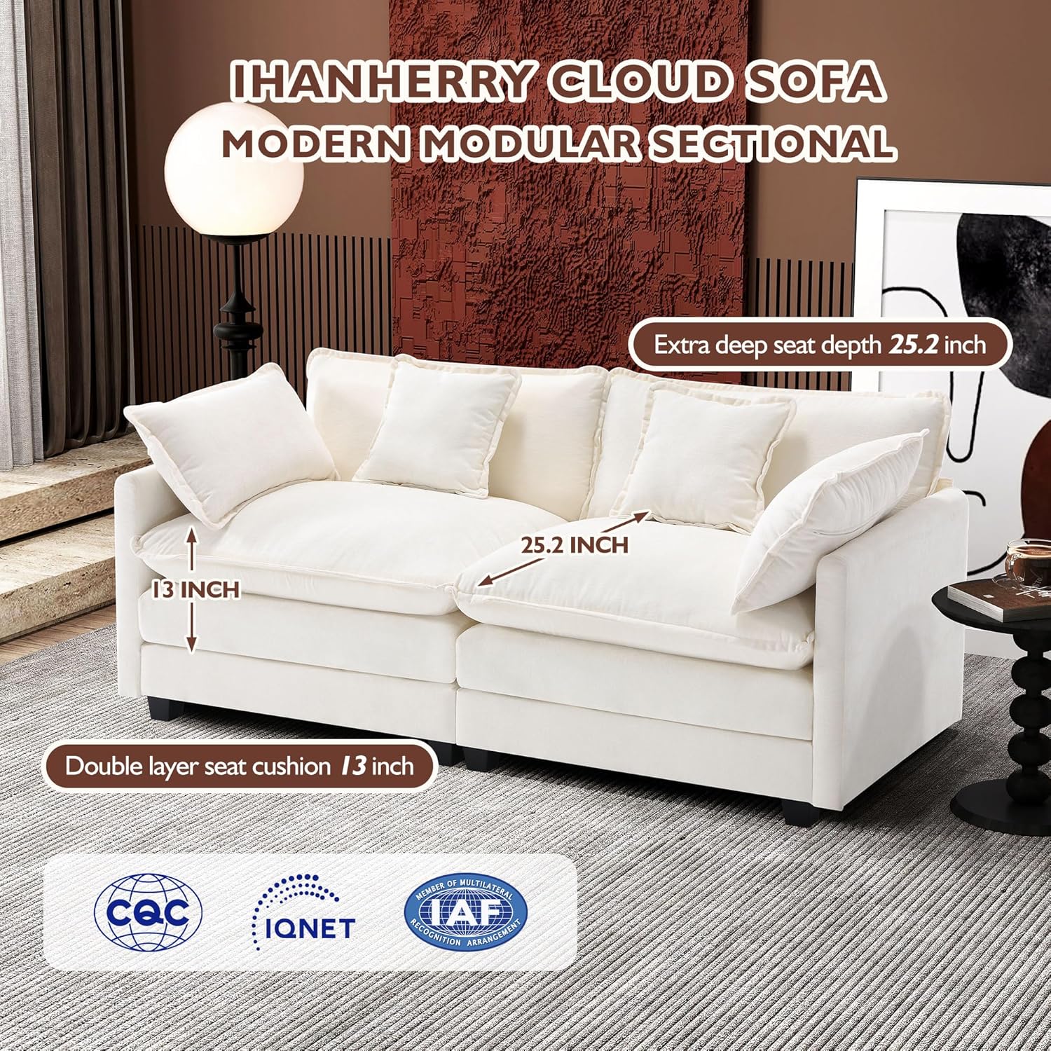111.4 Inch L-Shaped Modern Sofa Modular Cloud Sofa Ottoman 4-Seater Chenille Deep Seat Sofa