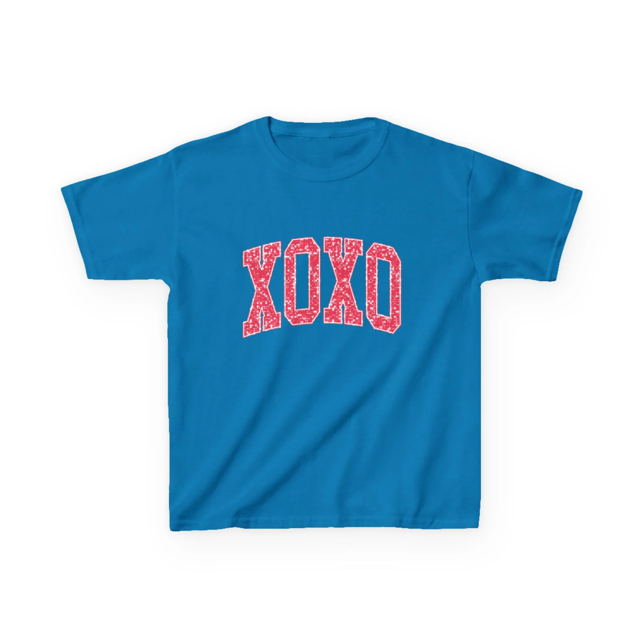 XOXO Kids Tee, Valentine Heart Pattern, Pink Lettering