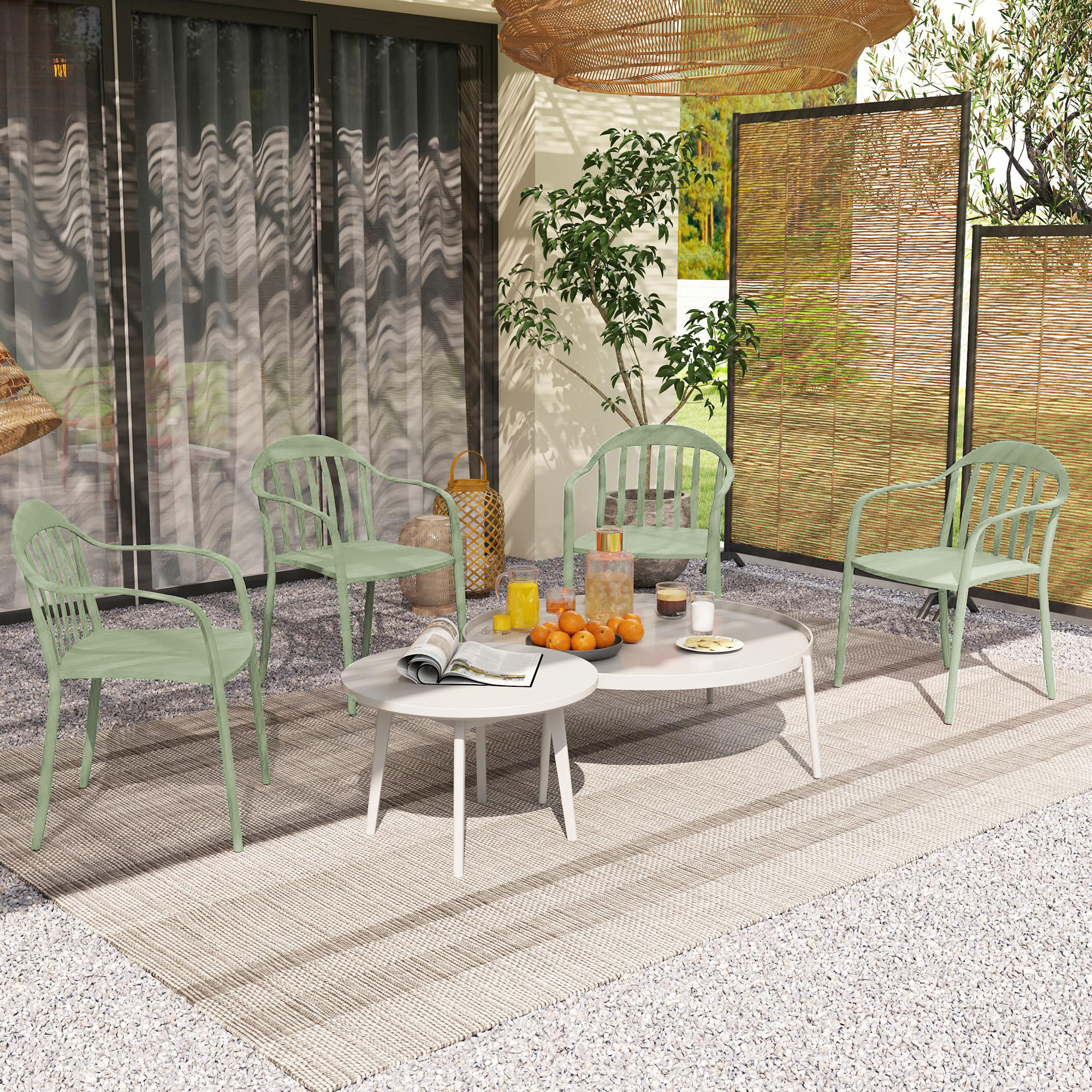 Outsunny 4-delige Set Tuinstoelen Weerbestendig met Armleuning en Rugleuning tot 120 kg Belastbaar