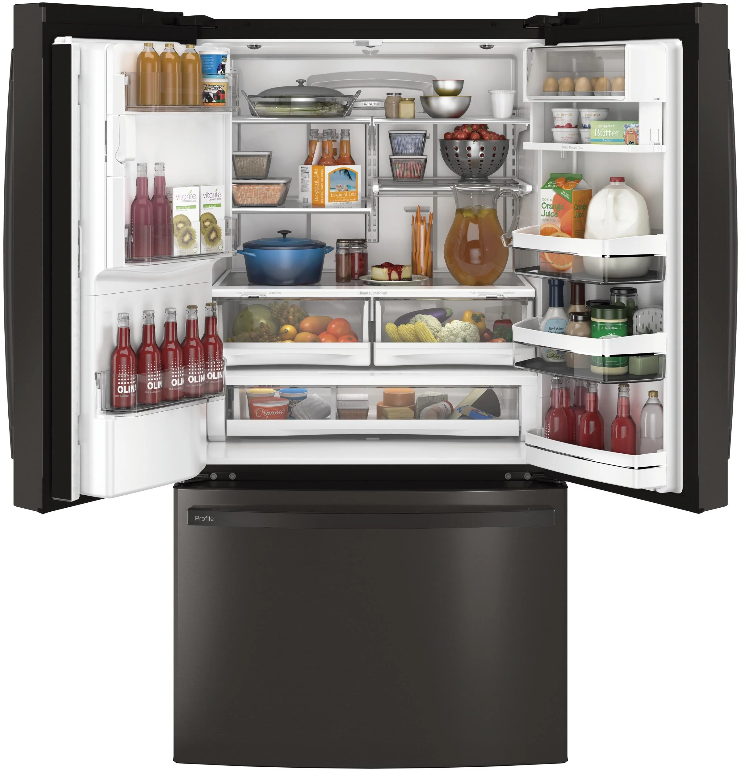 Frigorifero GE Appliances PFE28KBLTS da 36 pollici con porta alla francese, acciaio inossidabile nero