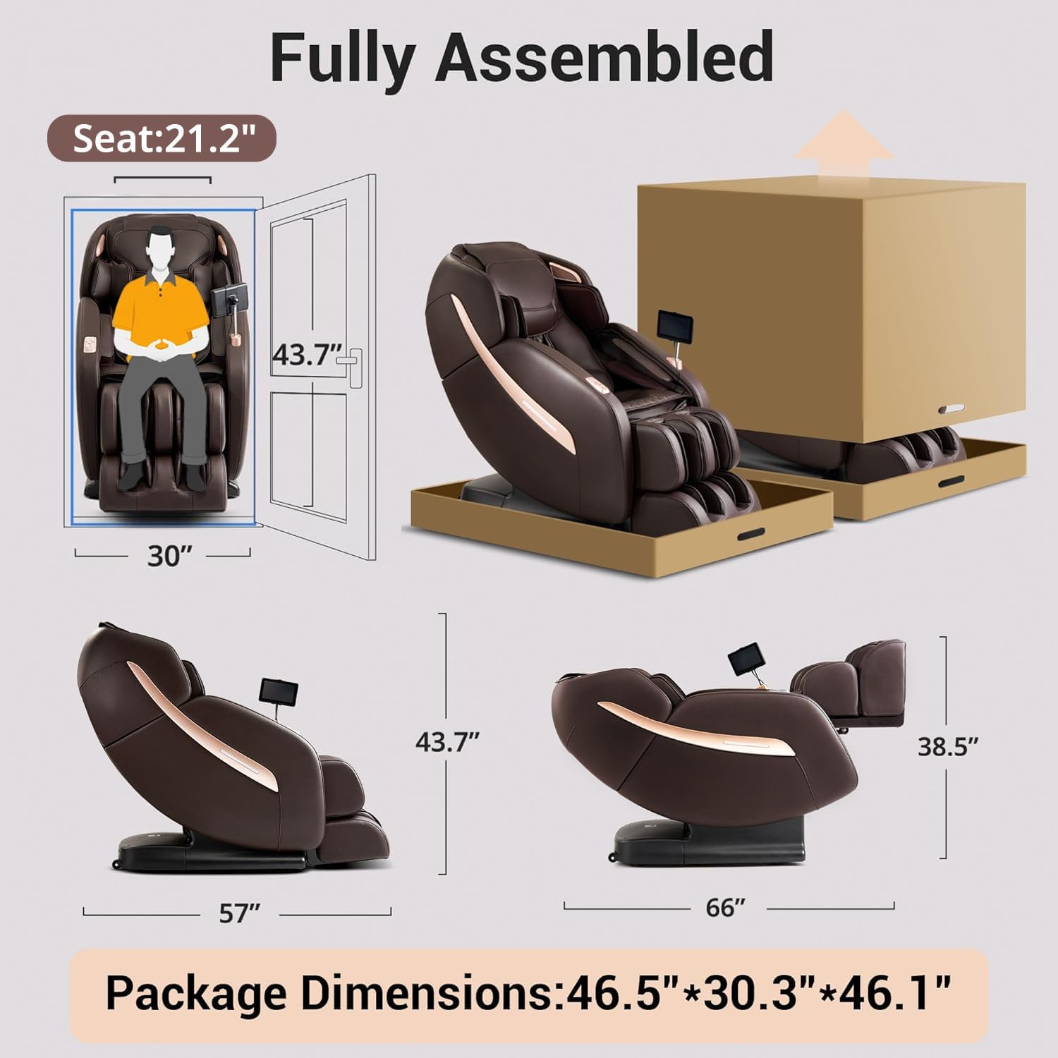 MYNTA Massage Chair Full Body  Zero Gravity SL Track Heavy Duty Massage Recliner Chair with Heat  12 Auto Modes for Home  M1612 Brown