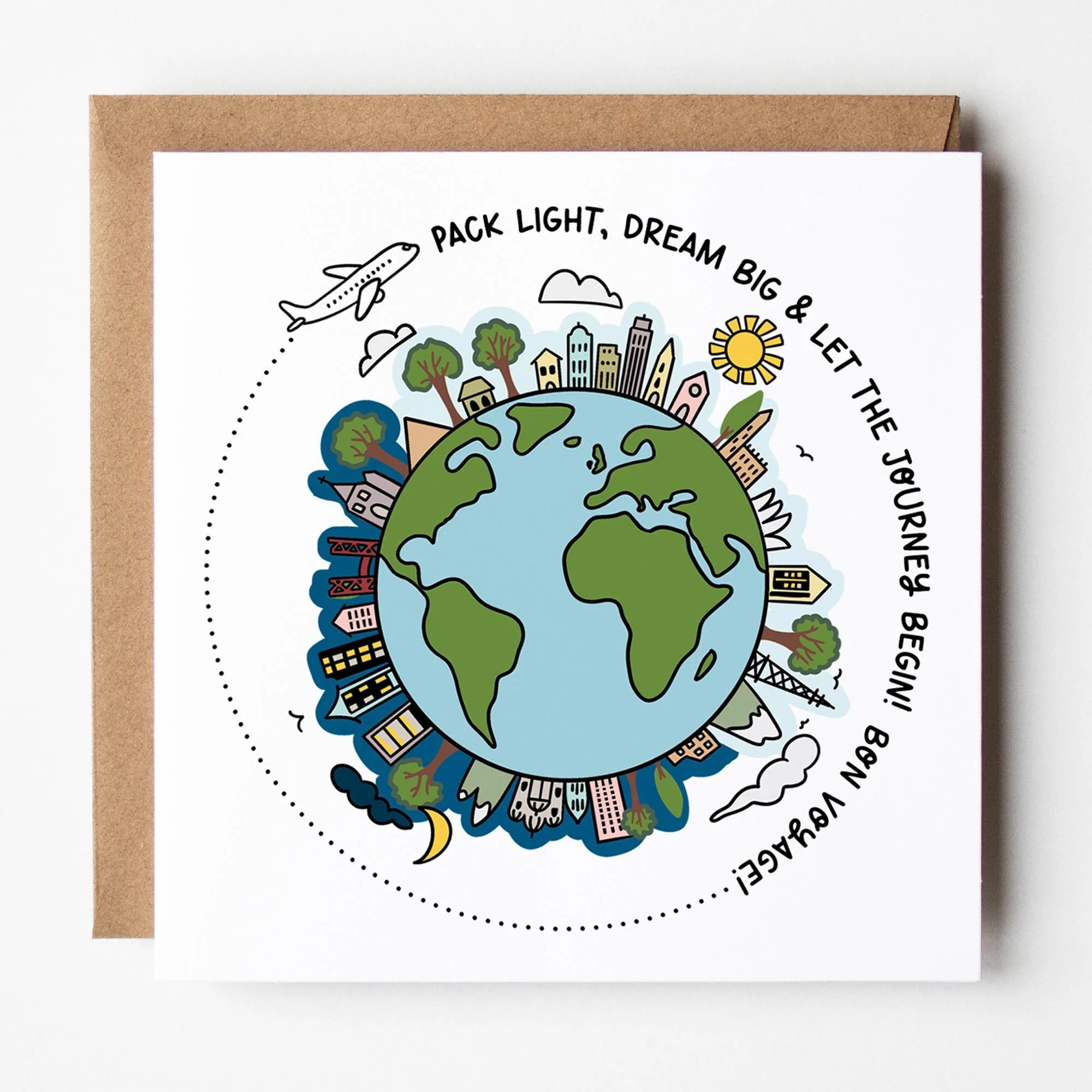 Bon Voyage Travellers Card: Pack Light Dream Big with Kraft envelope